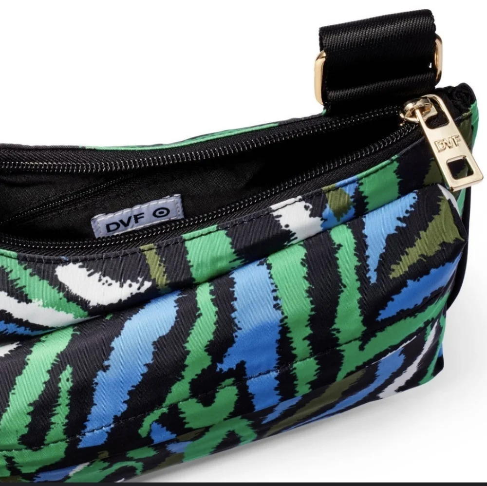 New Diane Von Furstenberg DVF Disco Zebra Green Utility Crossbody Bag.